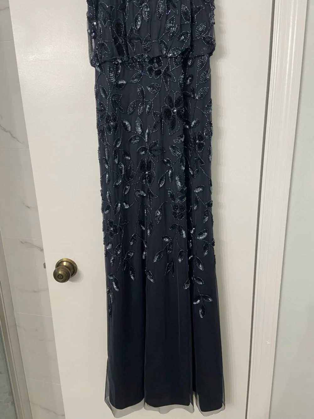 Adrianna Papell Halter Floral Sequin Maxi Gown Blue NEW - Picture 4 of 10